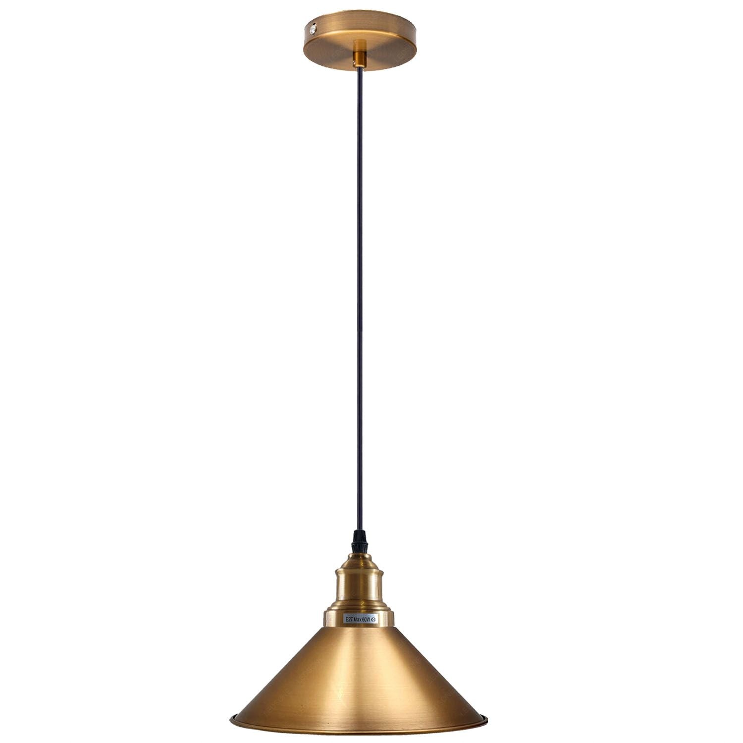 Industrial Vintage single ceiling Pendant Lighting Metal cone Yellow Brass Lampshade E27 UK Holder~3814