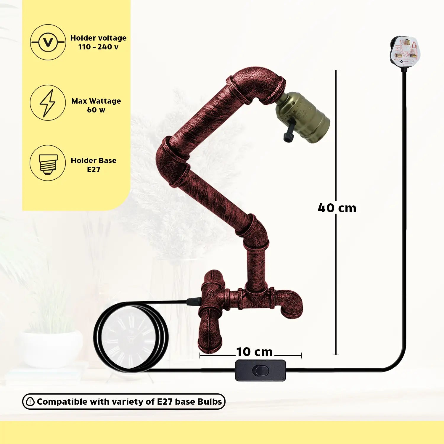 Water Pipe Steampunk Table Lamp with Switch~3378