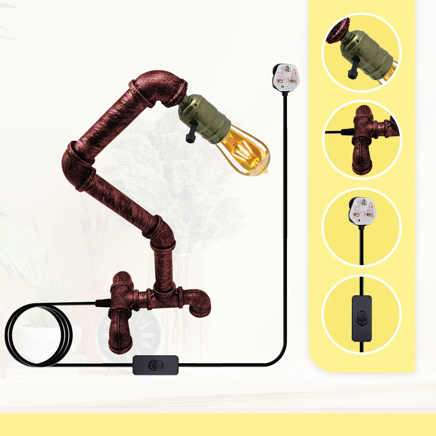 Water Pipe Steampunk Table Lamp with Switch~3378