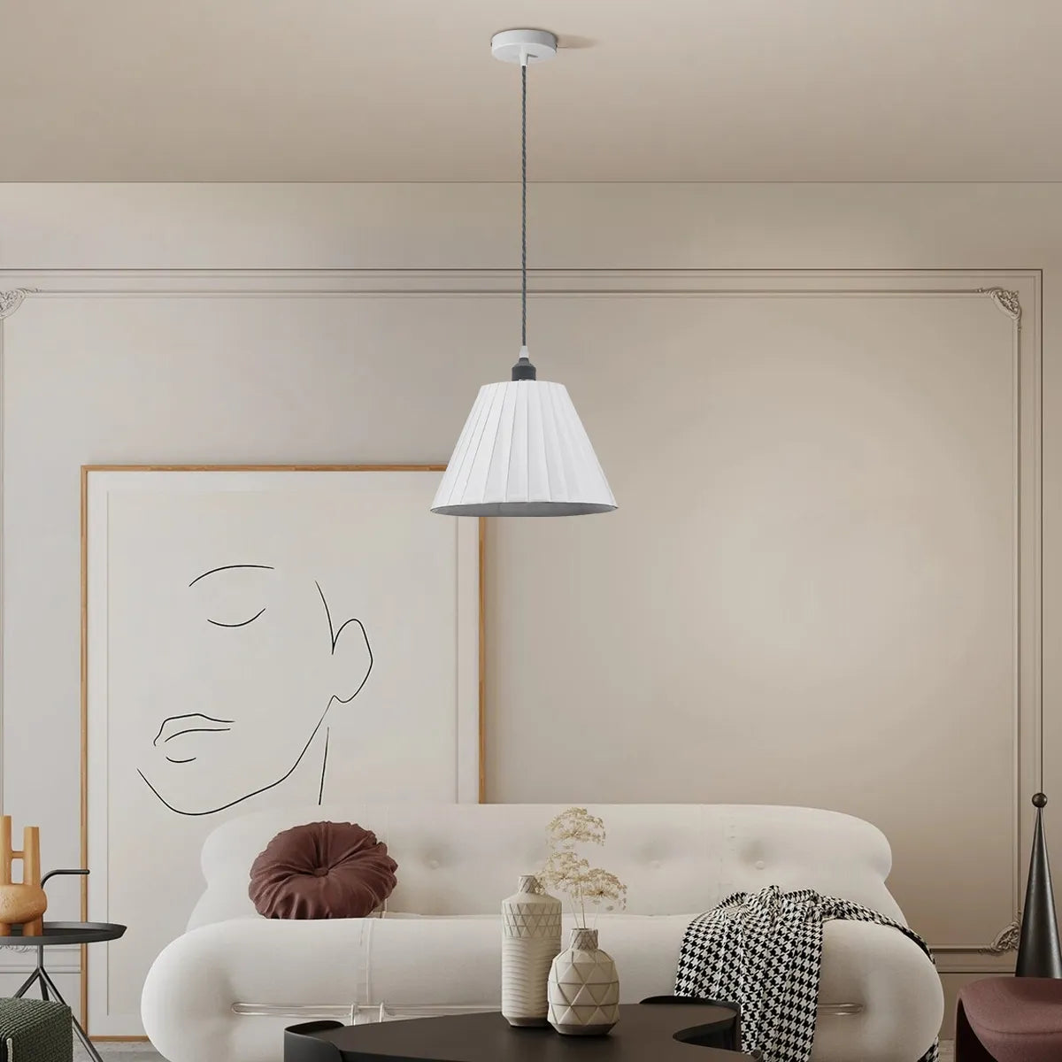 Contemporary Modern Pendant Light With Metal Fabric White Lampshade~5095