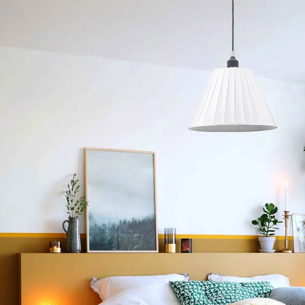 Contemporary Modern Pendant Light With Metal Fabric White Lampshade~5095