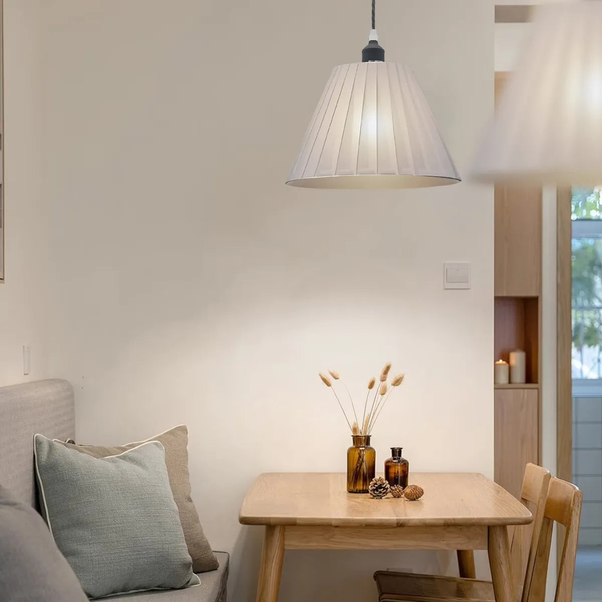 Contemporary Modern Pendant Light With Metal Fabric White Lampshade~5095