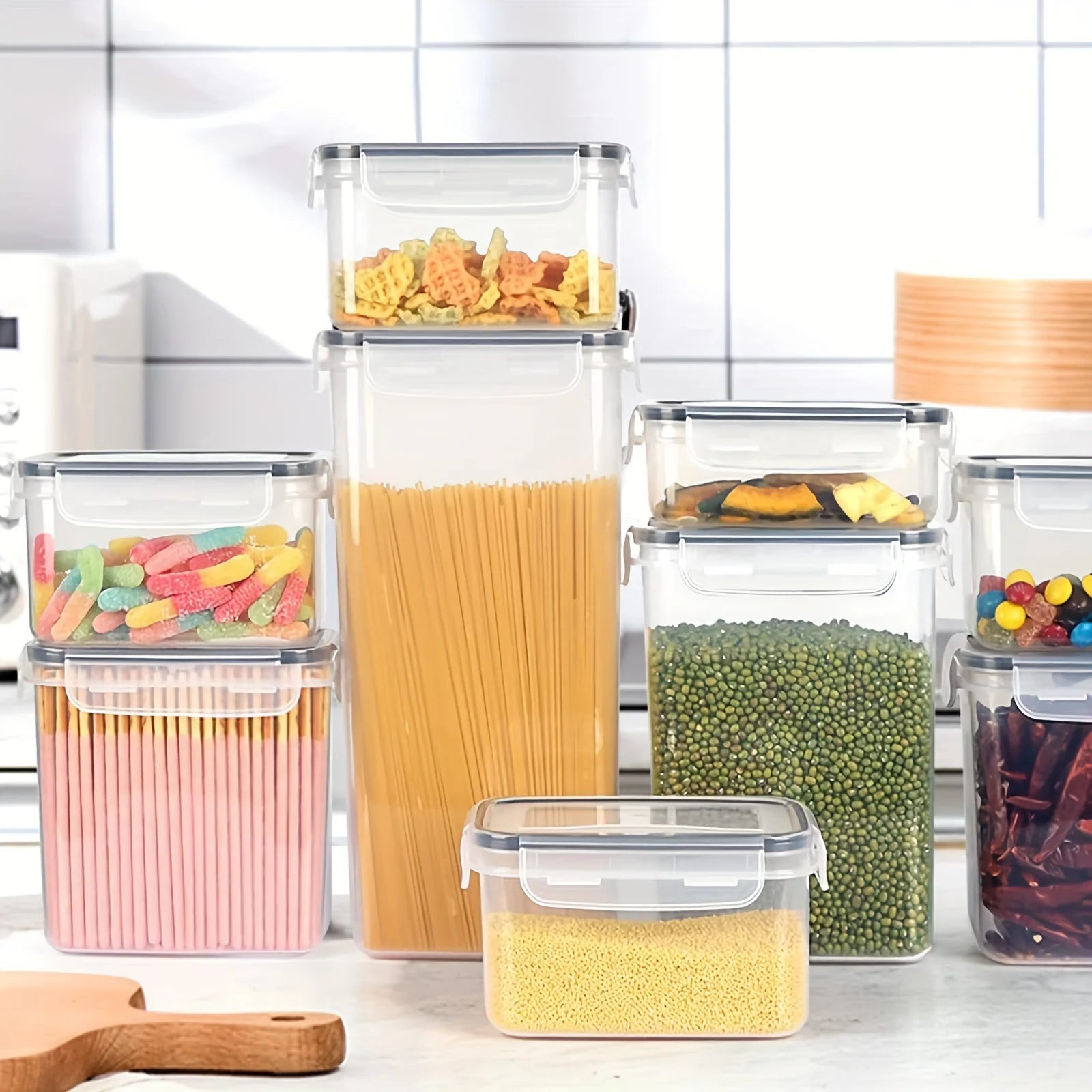 Kitchen 7pcs Food Containers Set BPA Free Plastic Airtight Storage Box With 10stickers and Pen