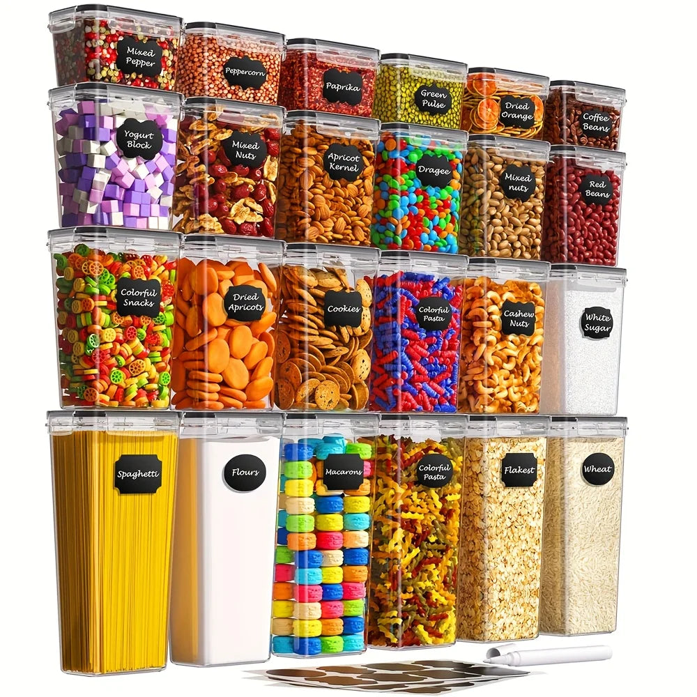 Kitchen 7pcs Food Containers Set BPA Free Plastic Airtight Storage Box With 10stickers and Pen