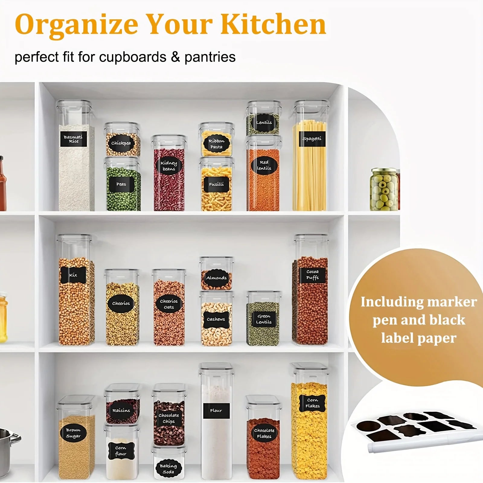 Kitchen 7pcs Food Containers Set BPA Free Plastic Airtight Storage Box With 10stickers and Pen