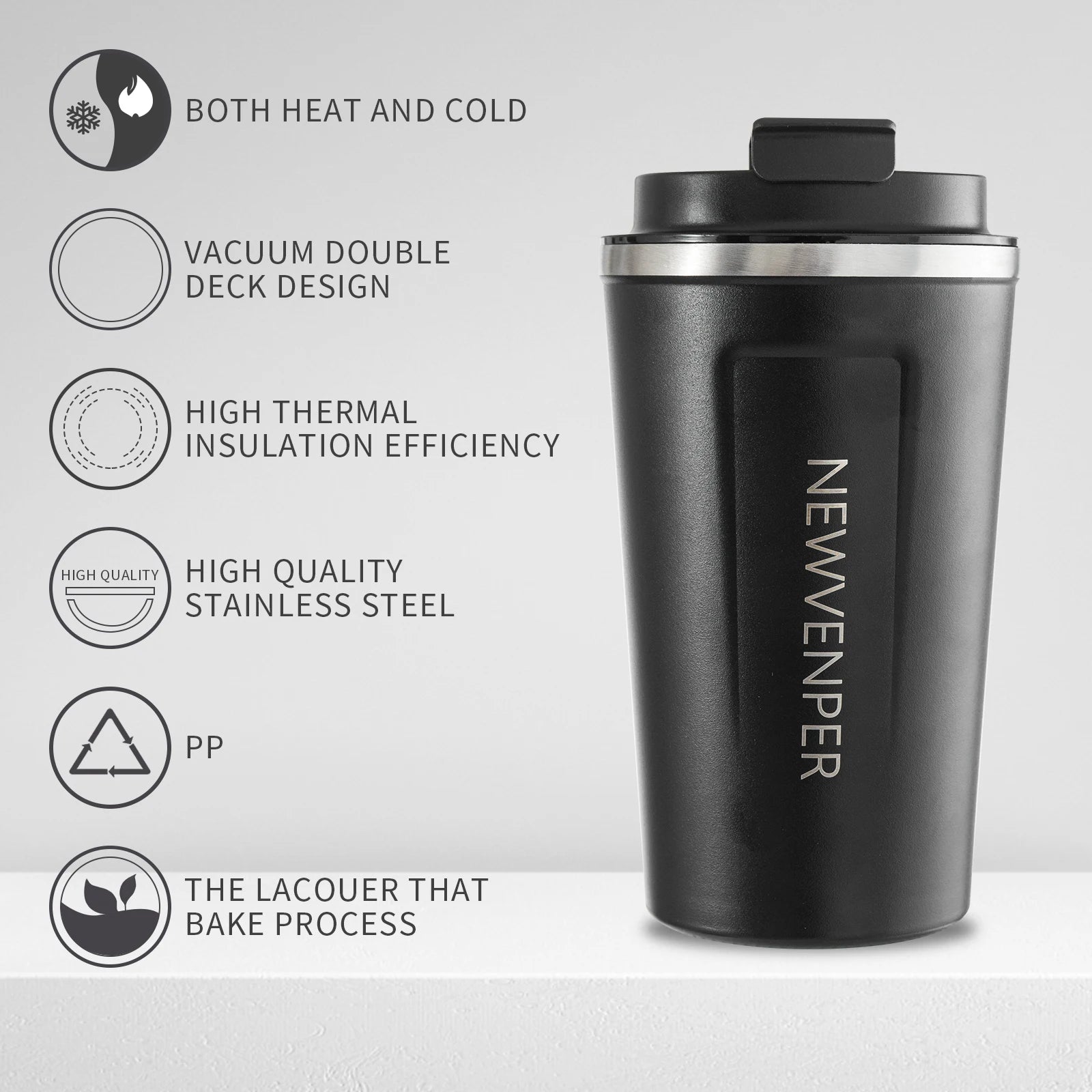 Stainless Steel Vacuum Insulated Travel Coffee Mug, Led Temperature Display Insulated Tumbler, Leak Proof with Lid 510ML